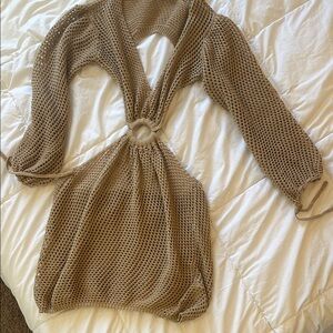 Tan Knit Cover-Up Dress with drawstring one size